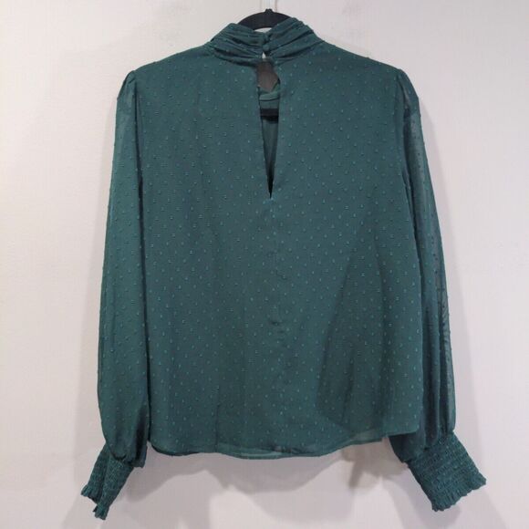 Universal Standard Womens Swiss Dot Blouse Size 6/8 Green Balloon Sleeve Chiffon - Picture 8 of 13
